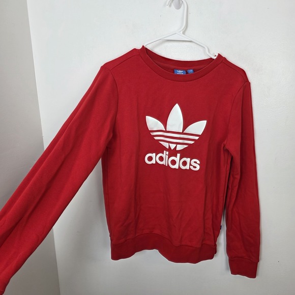 Adidas Red White Trefoil Comfy Athleisure Lounge Sporty Sweatshirt Size Small - Picture 2 of 7
